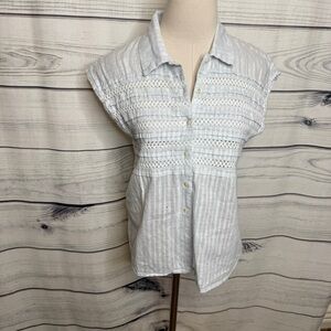 Stylish Light blue Button-Up cotton Blouse